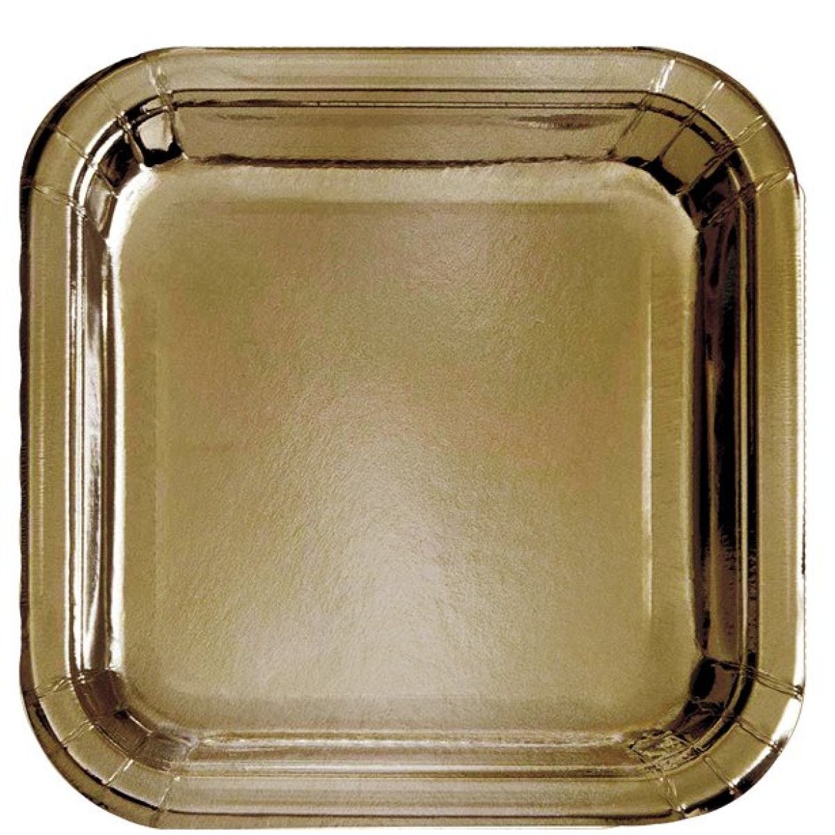 Gold Metallic Square Paper Plates - 23cm