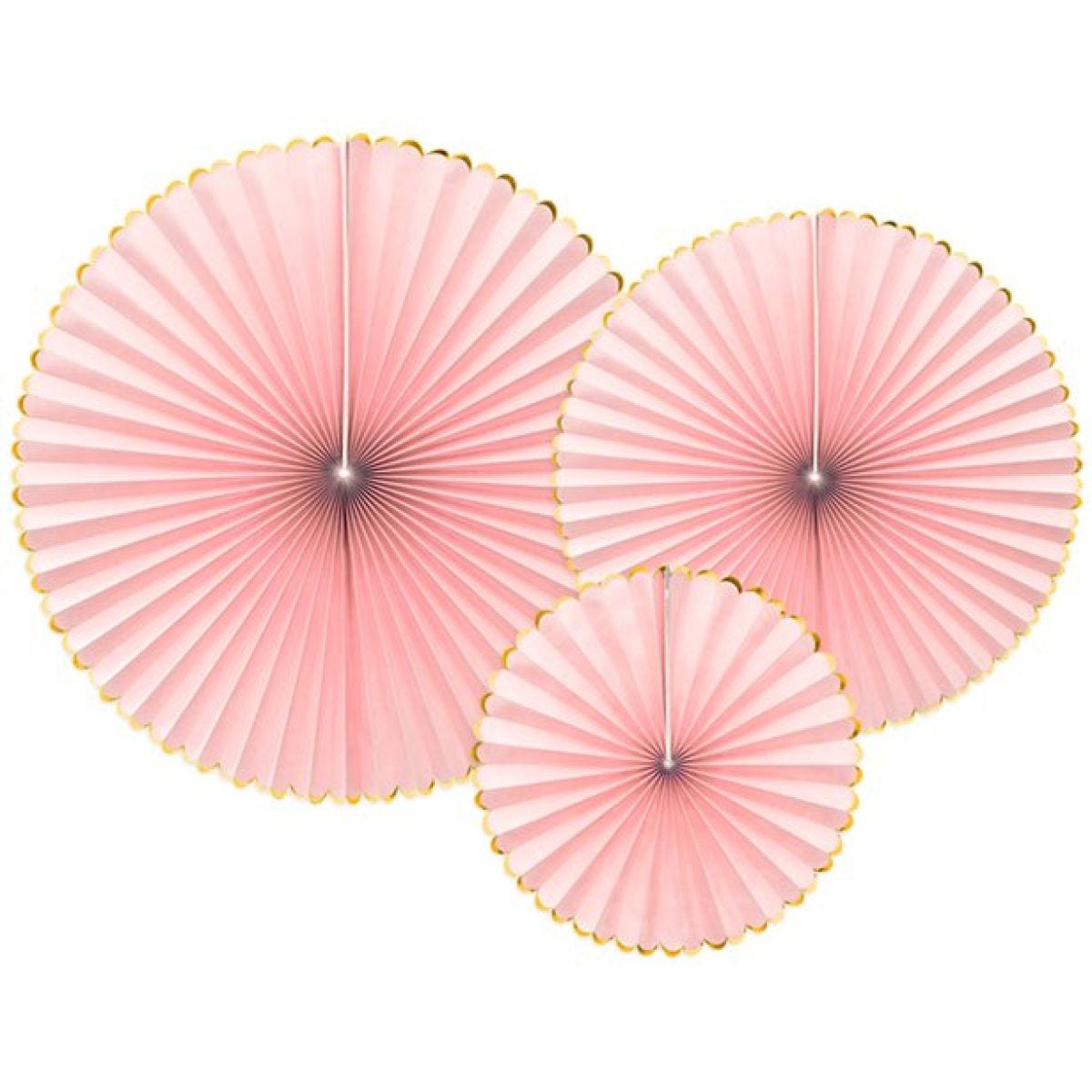 Pastel Pink & Gold Paper Fans (3pk)