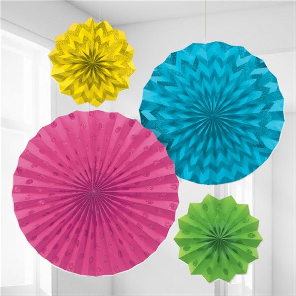 Multi Coloured Paper Glitter Fan Decorations