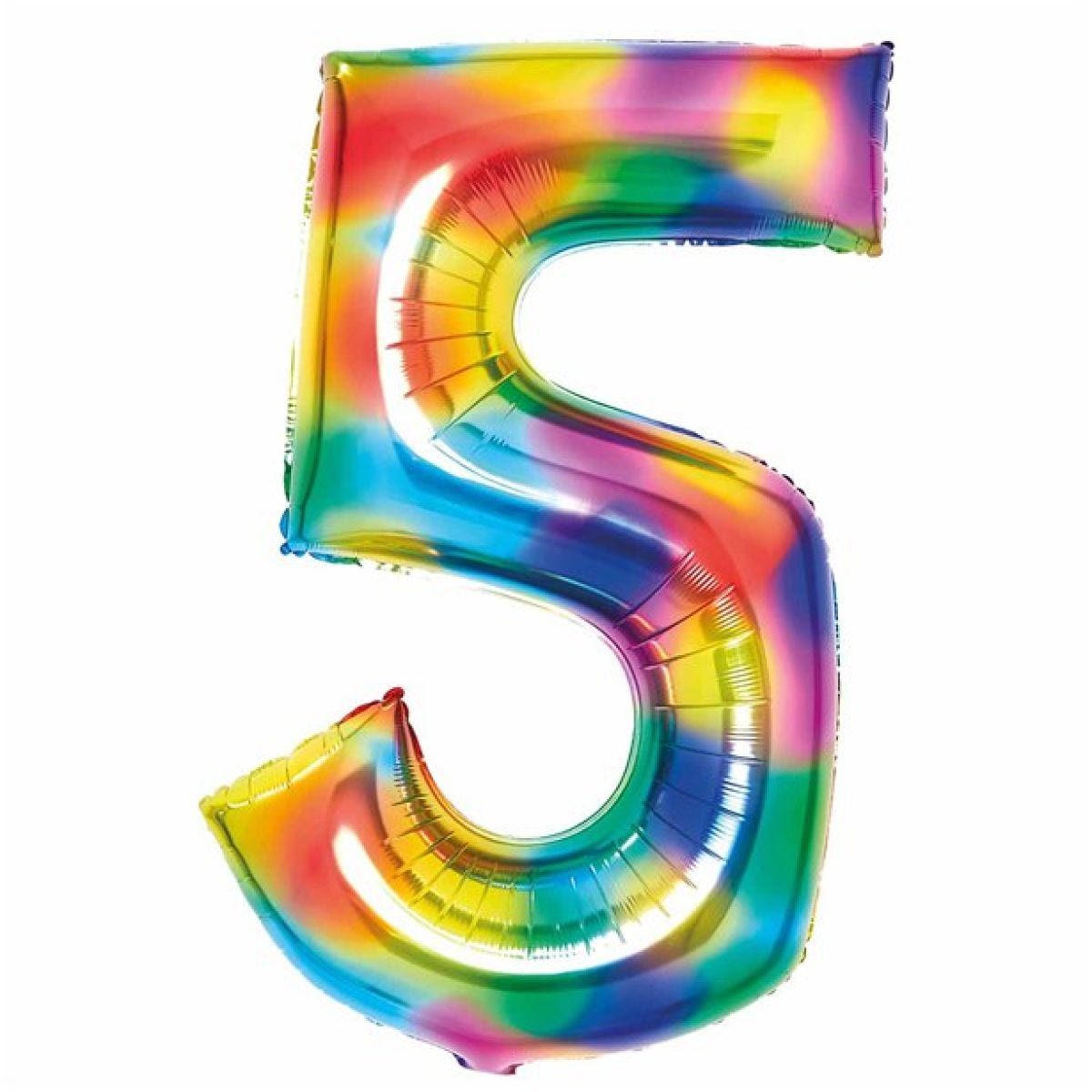 Number 5 Rainbow Foil Balloon - 34"