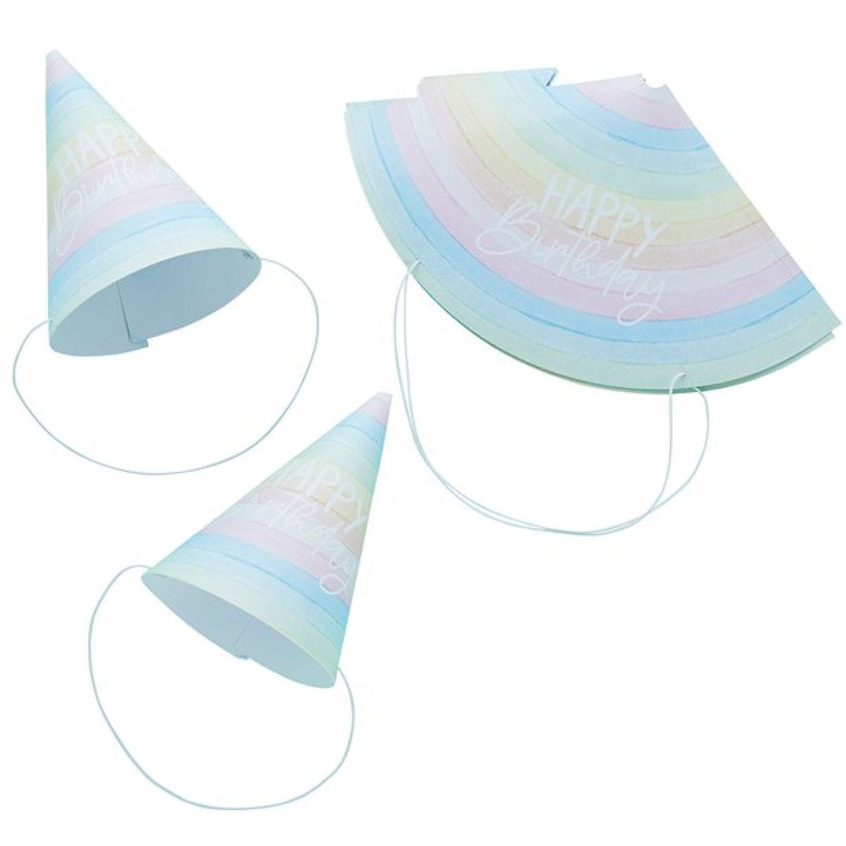 Eco Pastel Rainbow Happy Birthday Paper Hats