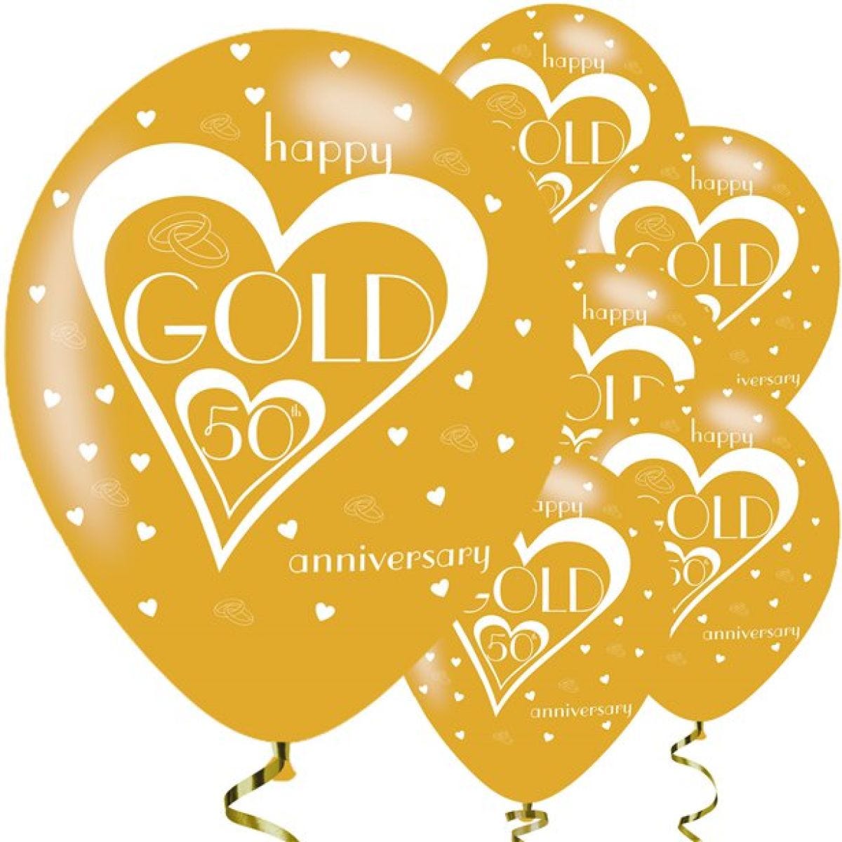 50th Gold Wedding Anniversary Balloons - 11&apos;&apos; Latex