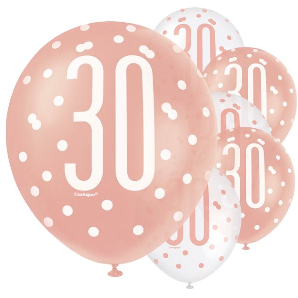 Rose Gold Glitz 30th Birthday Balloons - 12" Latex
