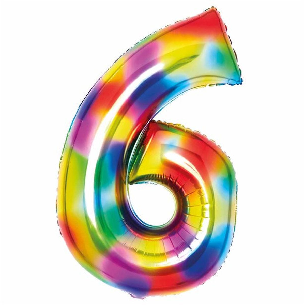 Number 6 Rainbow Foil Balloon - 34"