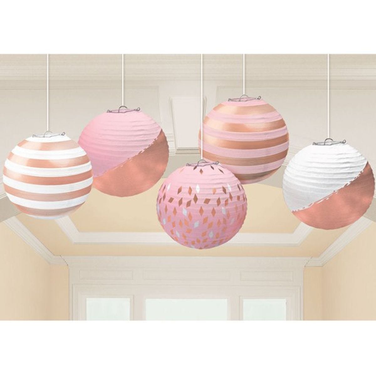 Rose Gold Blush Paper Lantern Decorations - 12cm