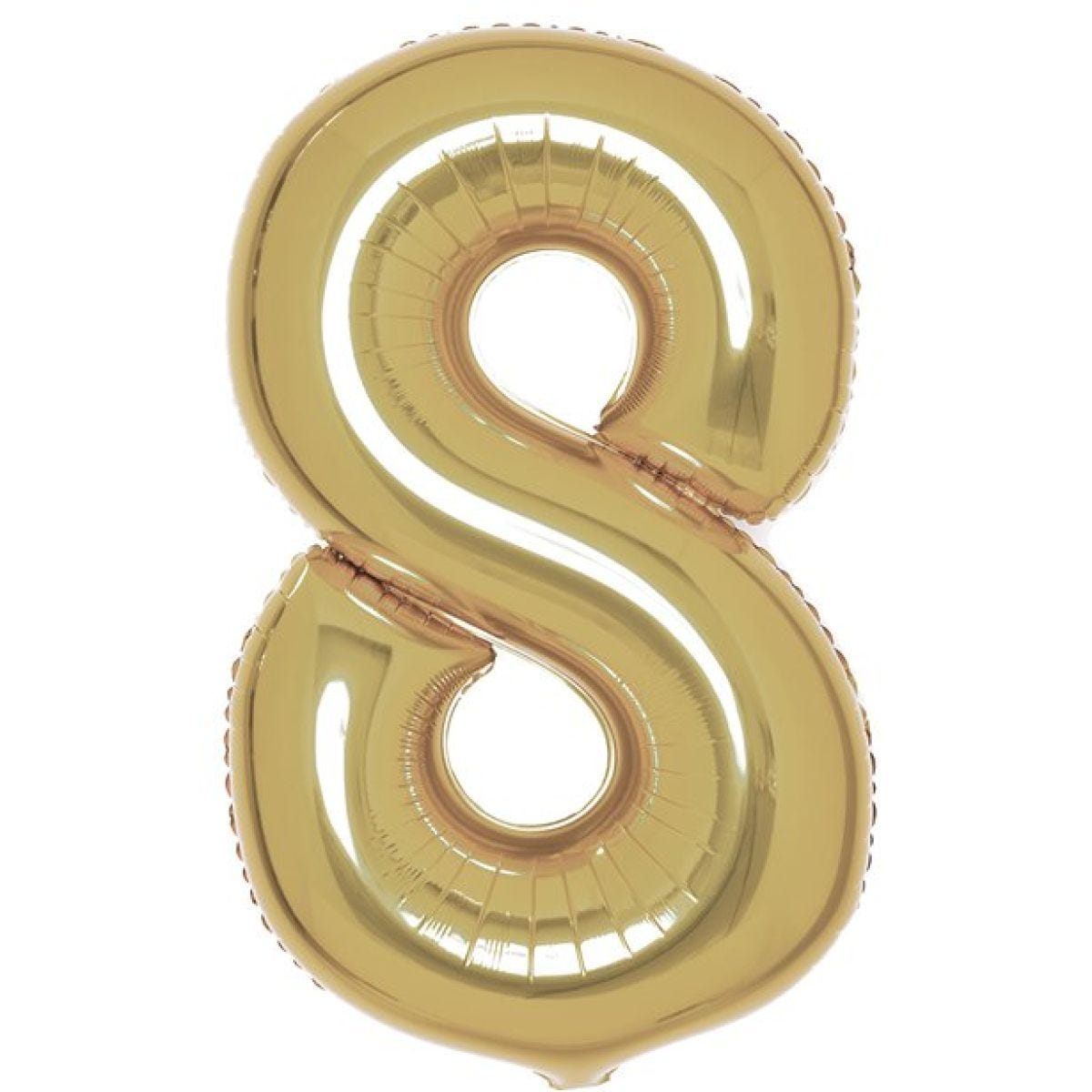 Number 8 White Gold Foil Balloon - 34"