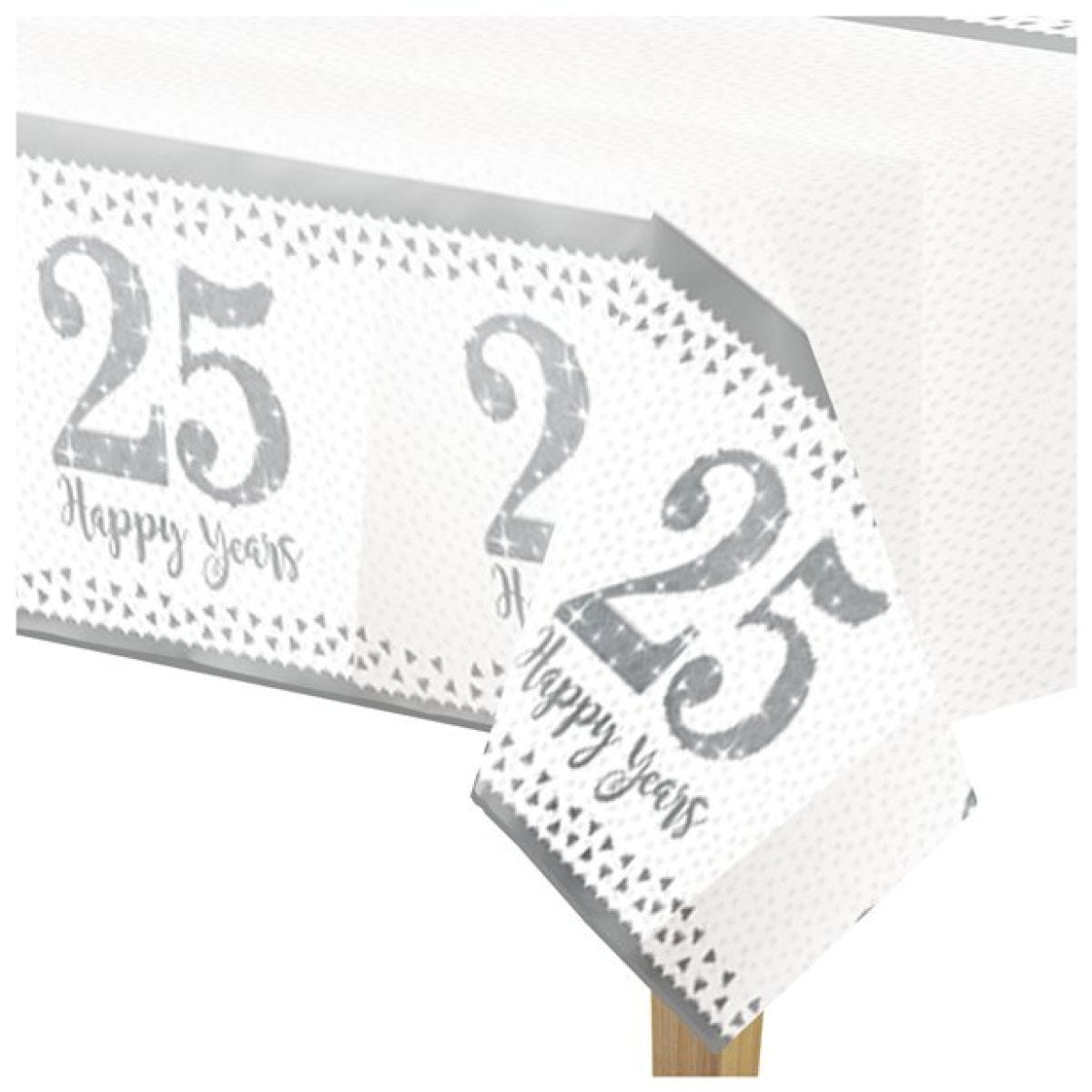 25th Silver Sparkling Wedding Anniversary Plastic Tablecover - 1.2m x 1.8m