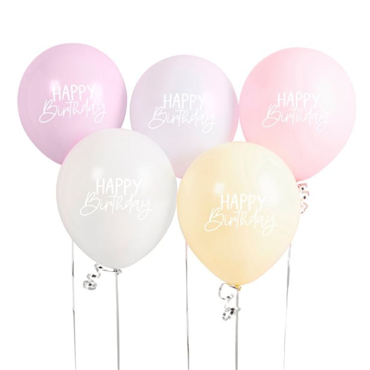 Eco Pastel Rainbow Happy Birthday Latex Balloons - 12"