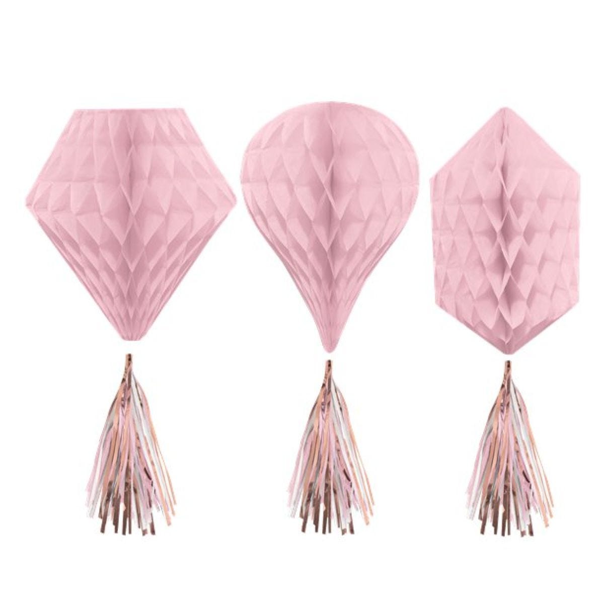 Rose Gold Blush Mini Honeycombs with Tassels - 30cm (3pk)