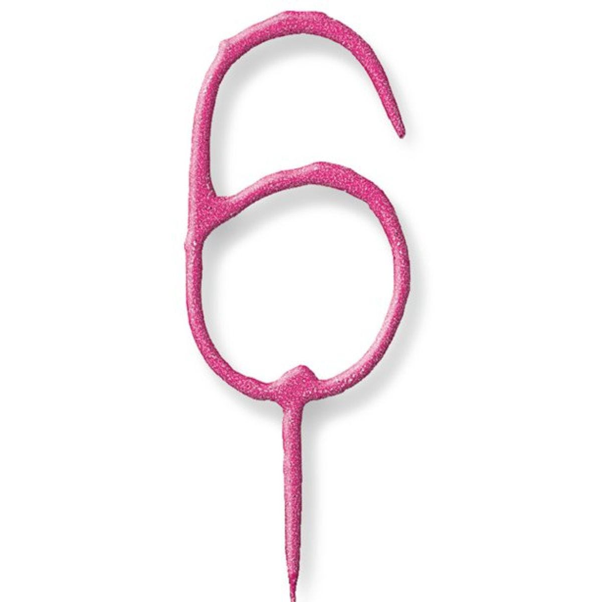 Pink Number 6 Sparkler Candle - 7"