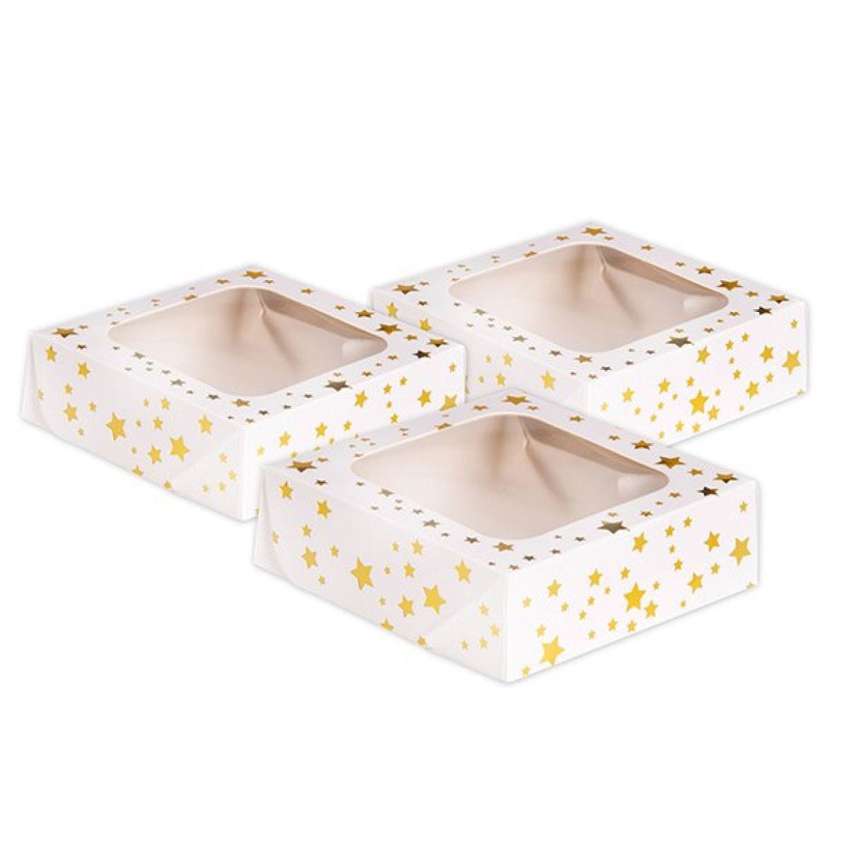 Gold Stars Square Treat Boxes (3pk)