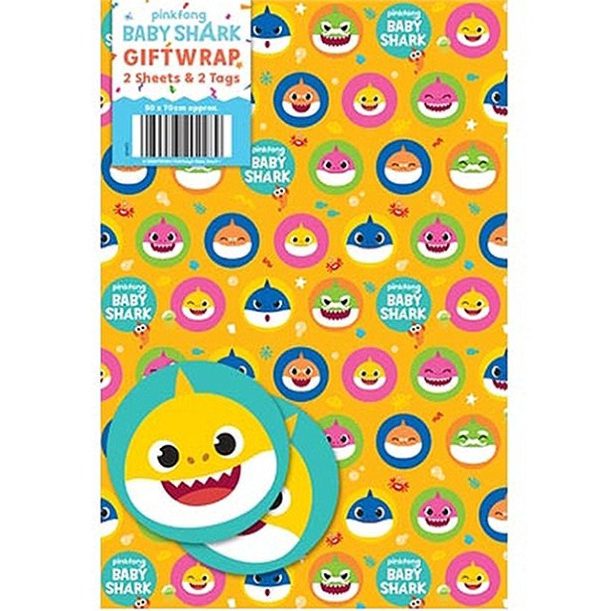 Baby Shark Wrapping Paper 2 Sheets (50cm X 70cm) with Tags