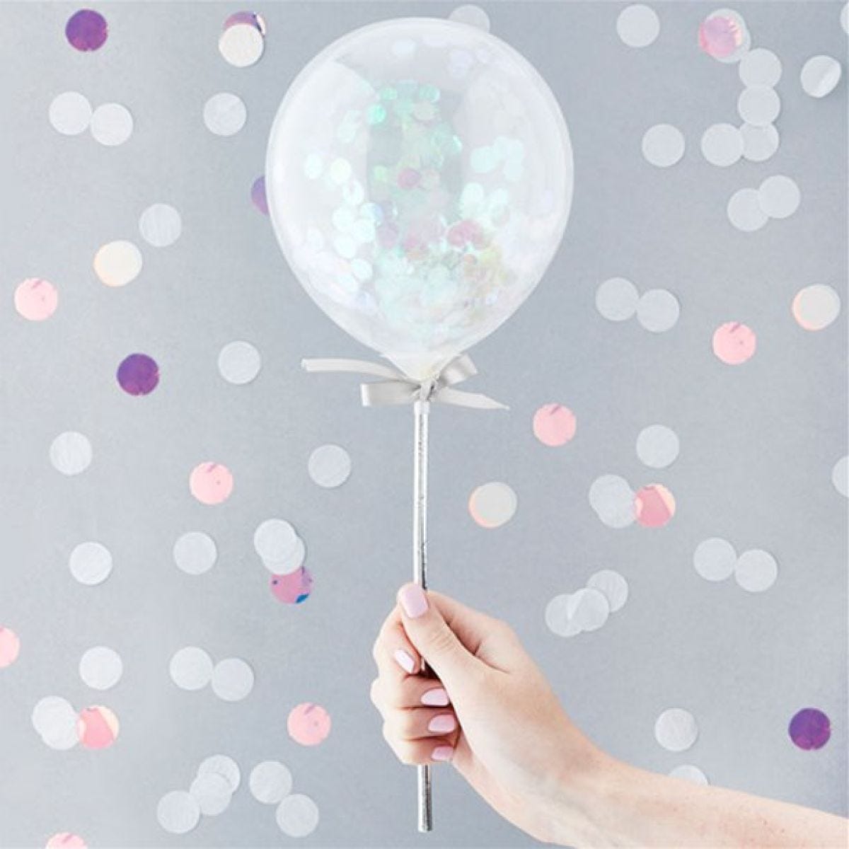 Iridescent Mini Confetti Balloon Wands - 5" Latex