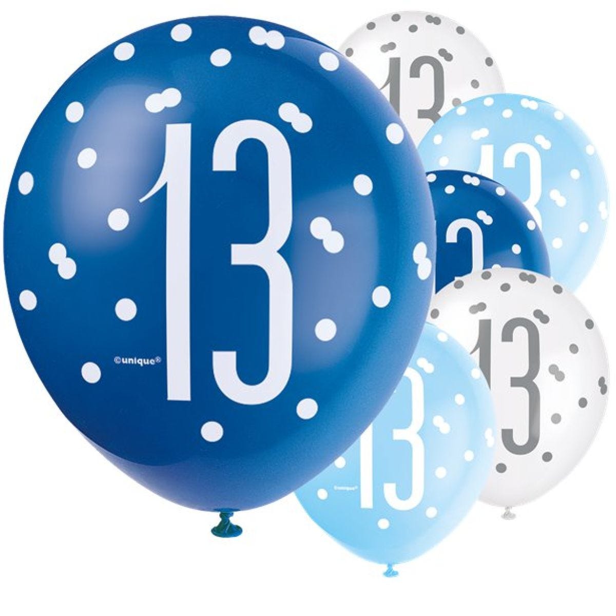 Blue Number 13 Latex Balloons - 12"