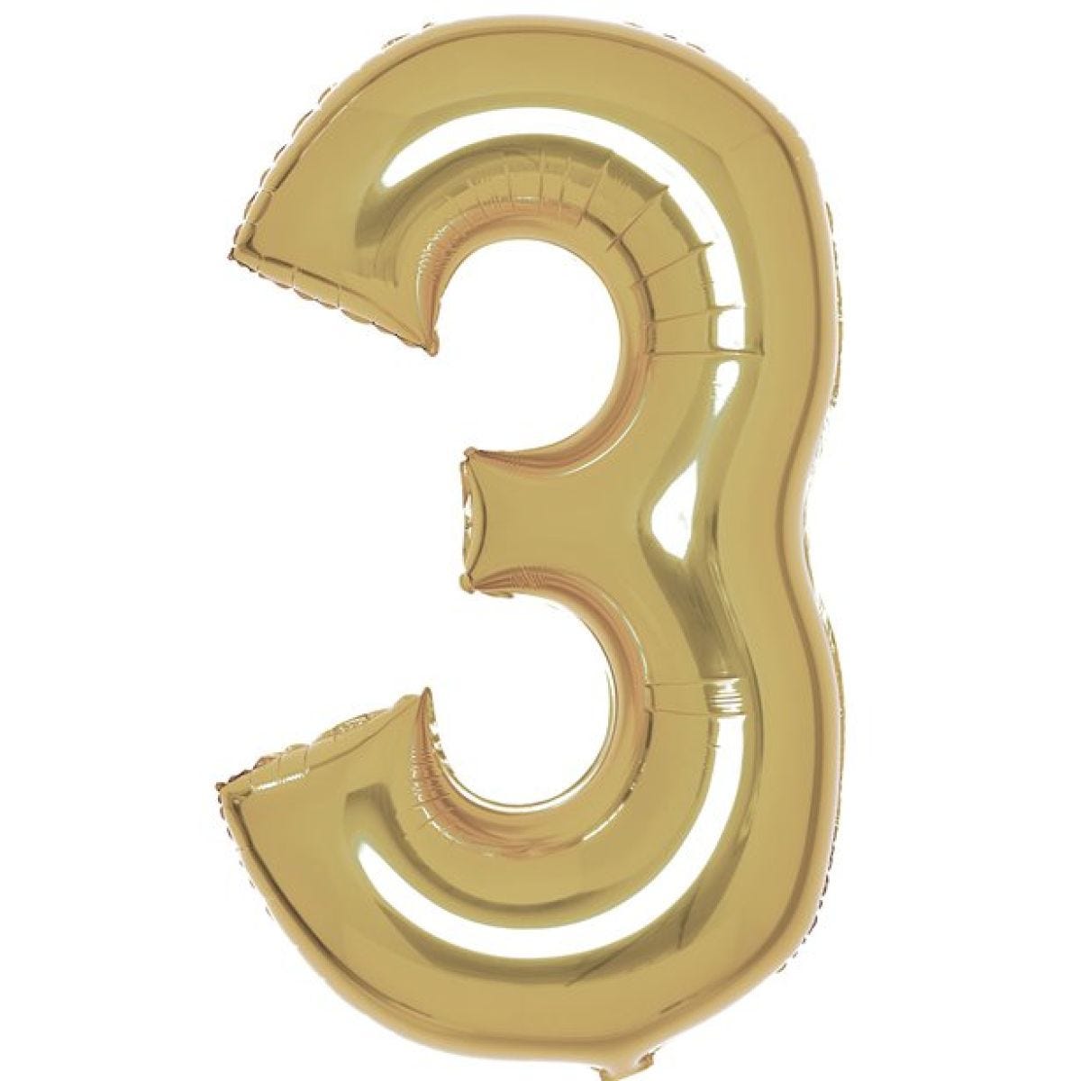 Number 3 White Gold Foil Balloon - 34"