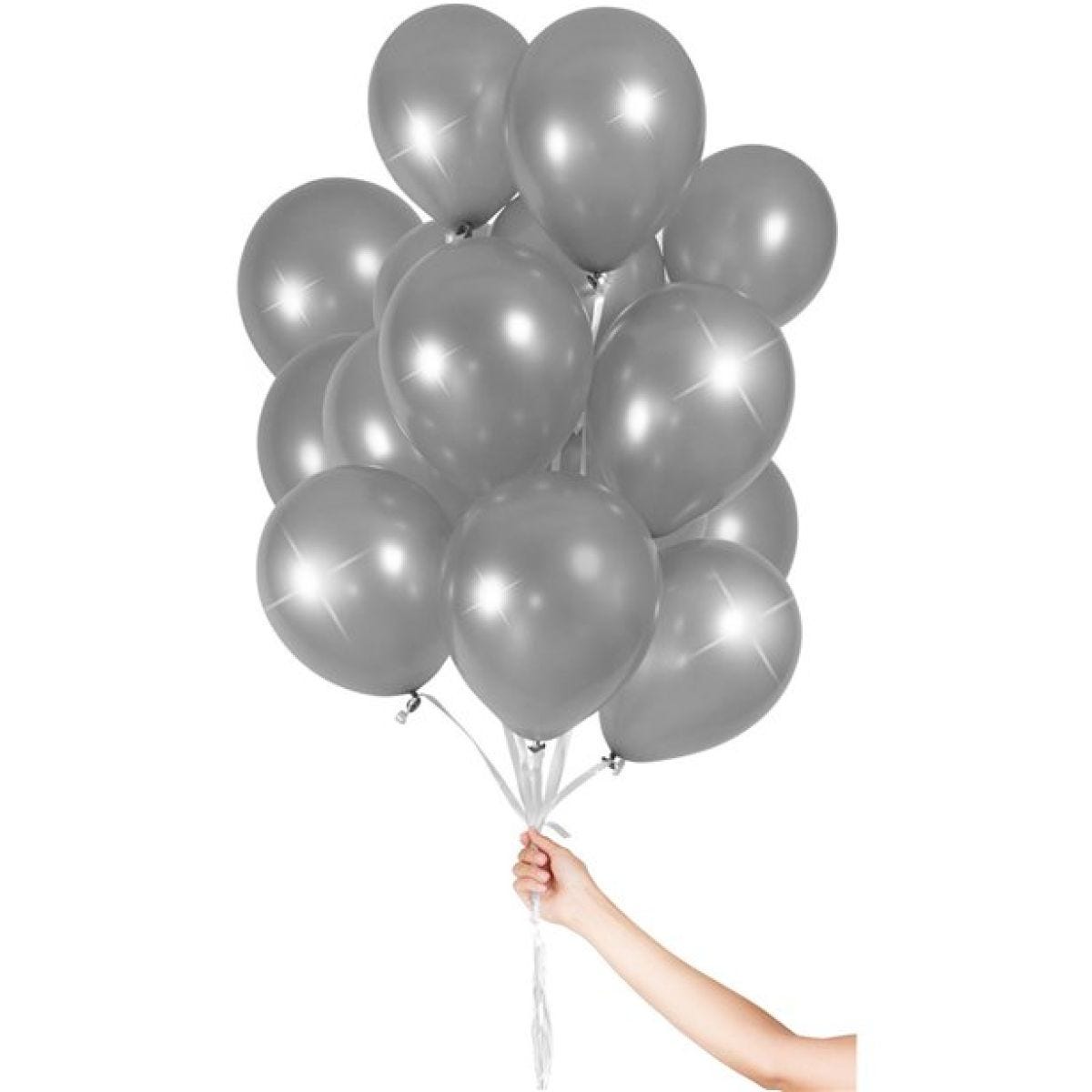 Silver Balloons with Ribbon - 9" Latex