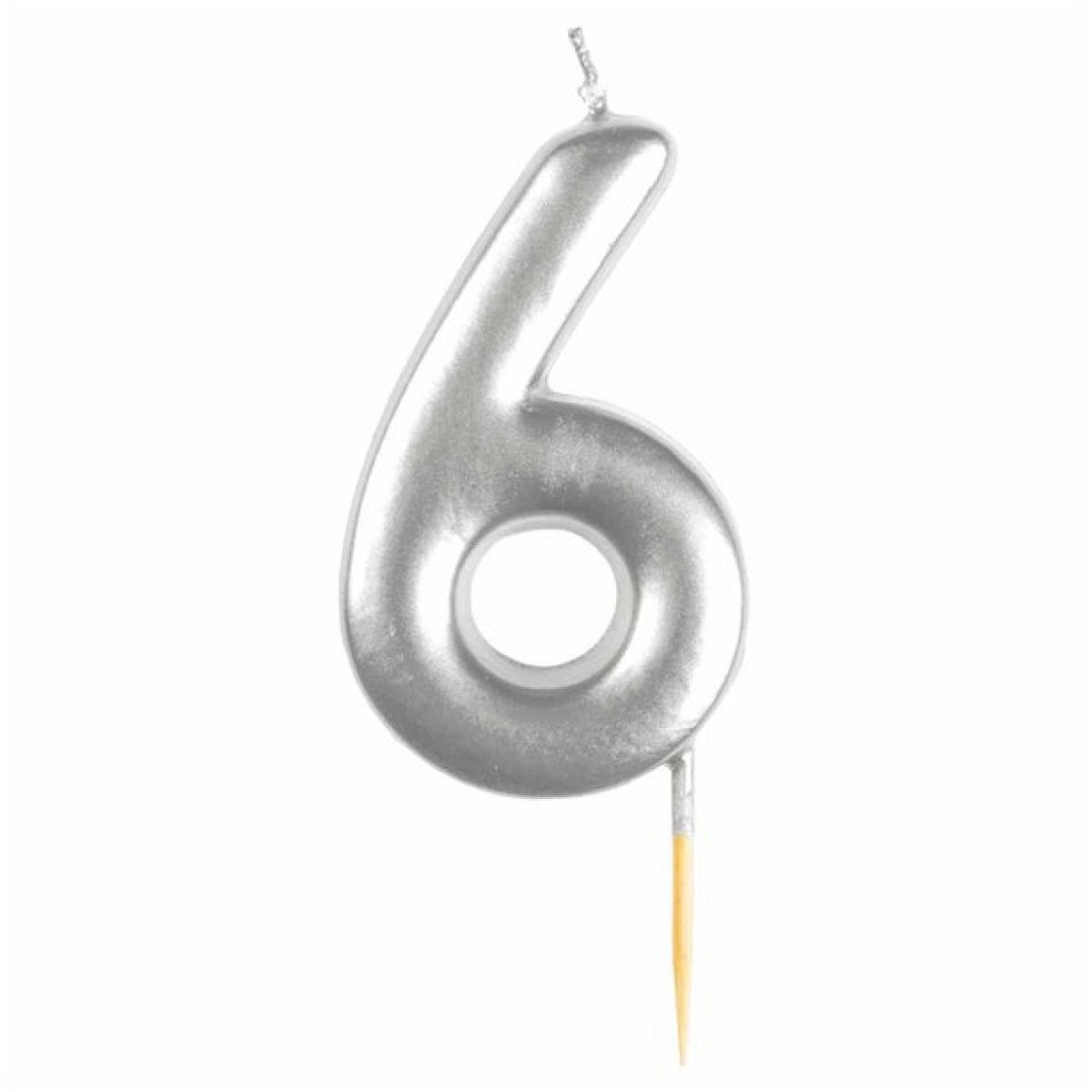 Number 6 Silver Candle