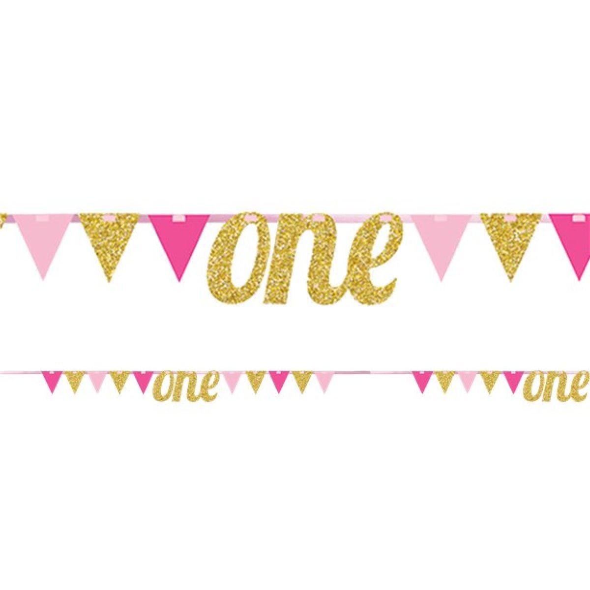 Age One Pink & Gold Glitter Bunting - 2.7m