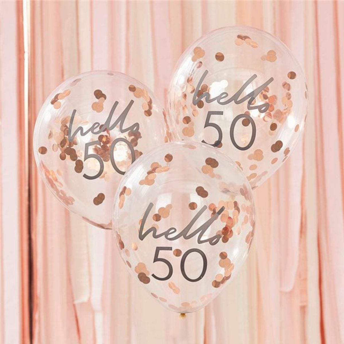 Hello 50 Rose Gold Confetti Latex Balloons - 12"