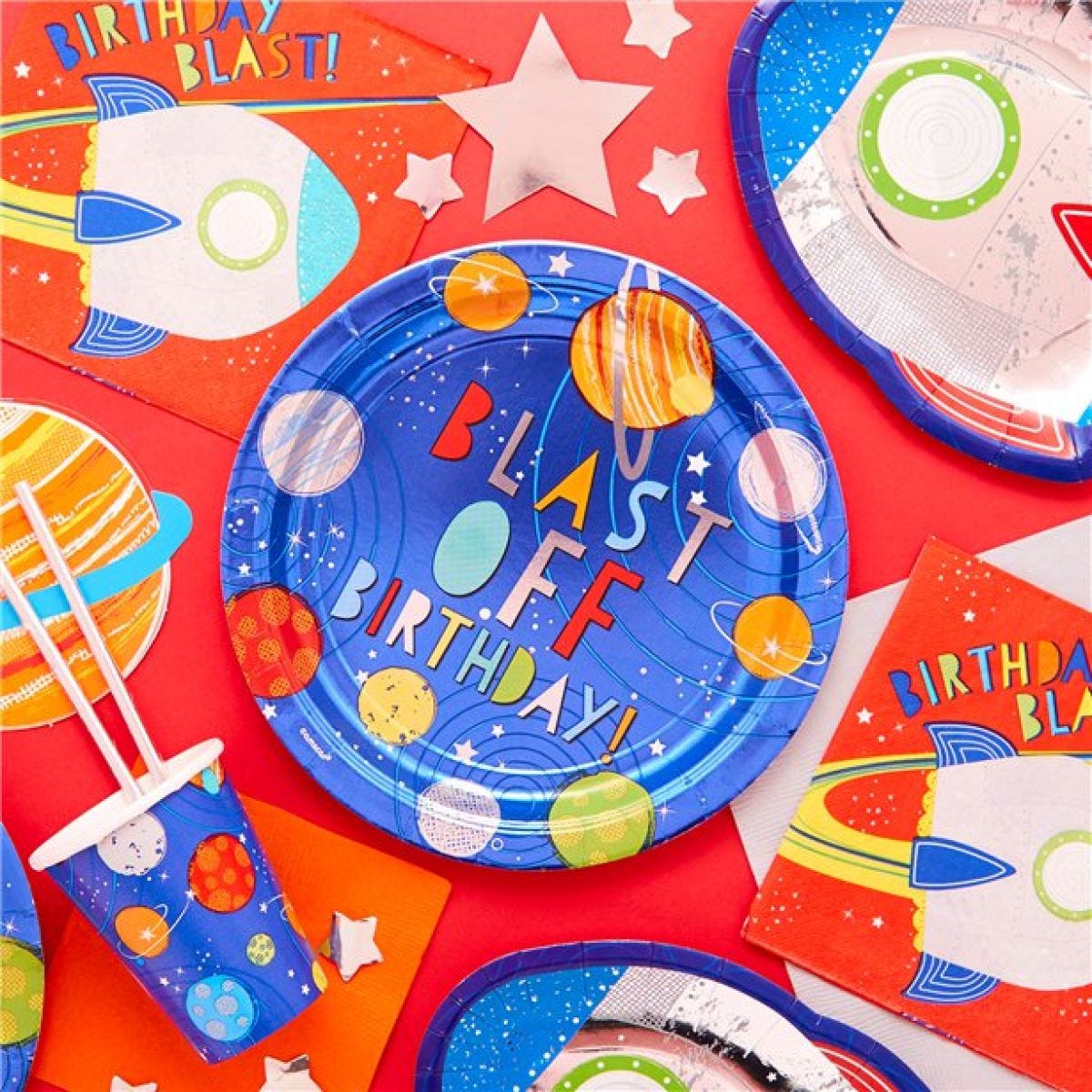 Blast Off Birthday Party Plates - 23cm (8pk)