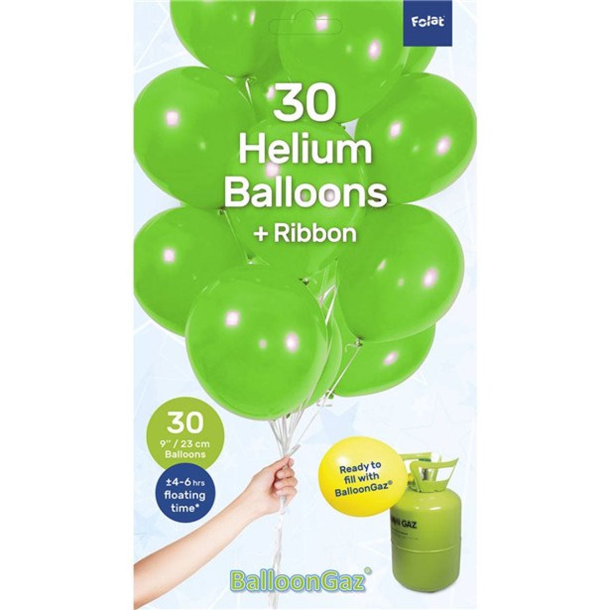 Green Balloons with Ribbon - 9" Latex