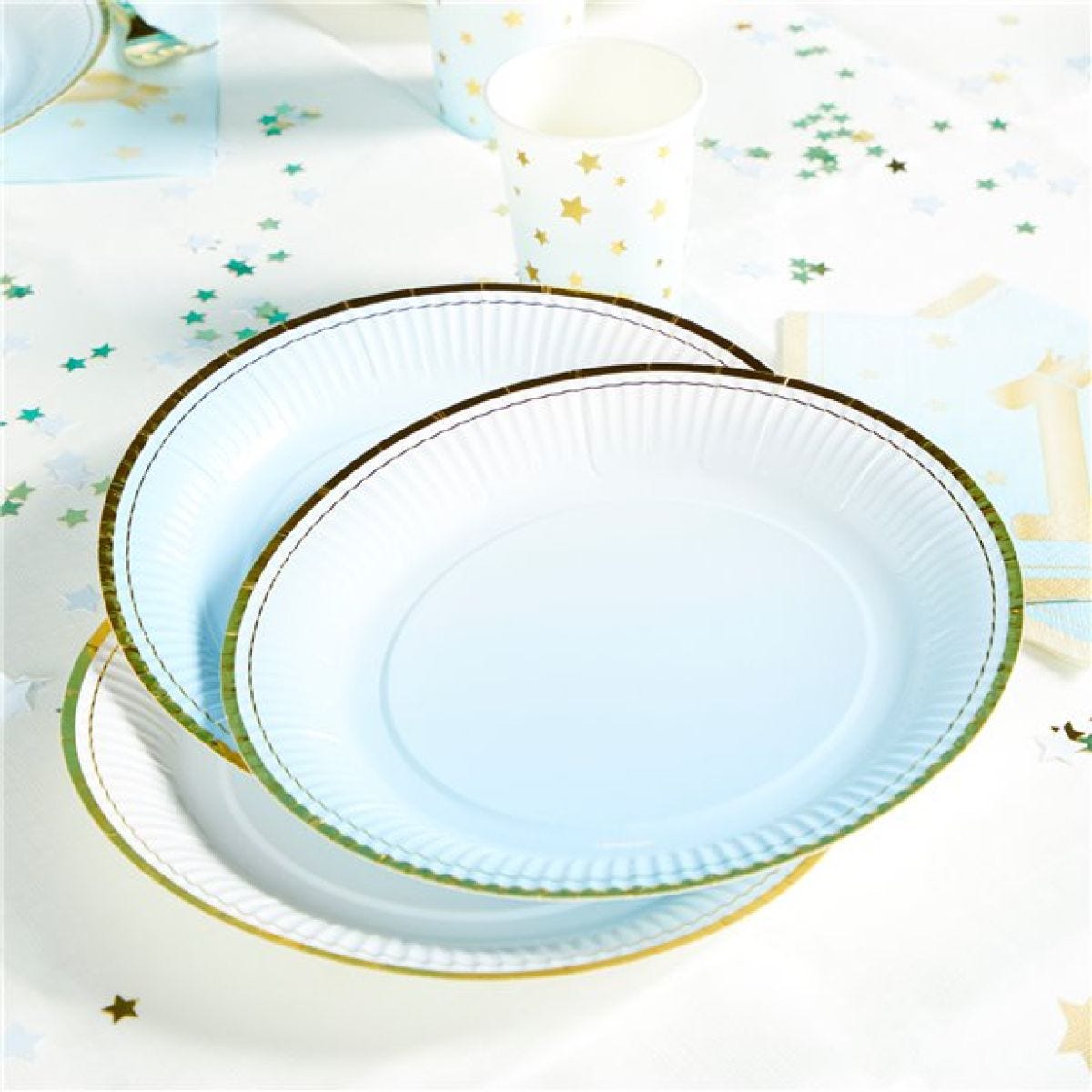1st Birthday Blue Metallic Paper Plates - 23cm