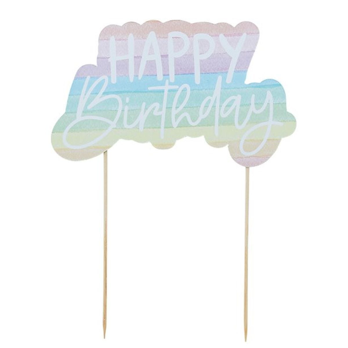 Eco Pastel Rainbow Happy Birthday Paper Cake Topper - 21cm