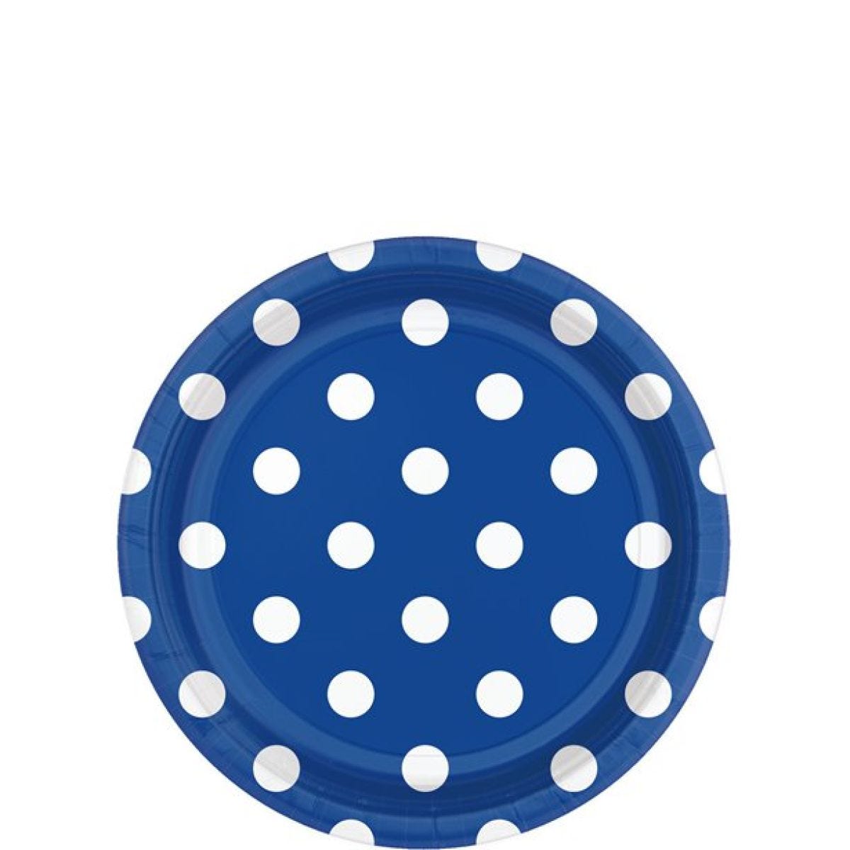 Royal Blue Polka Dot Dessert Plates - 18cm Paper Party Plates