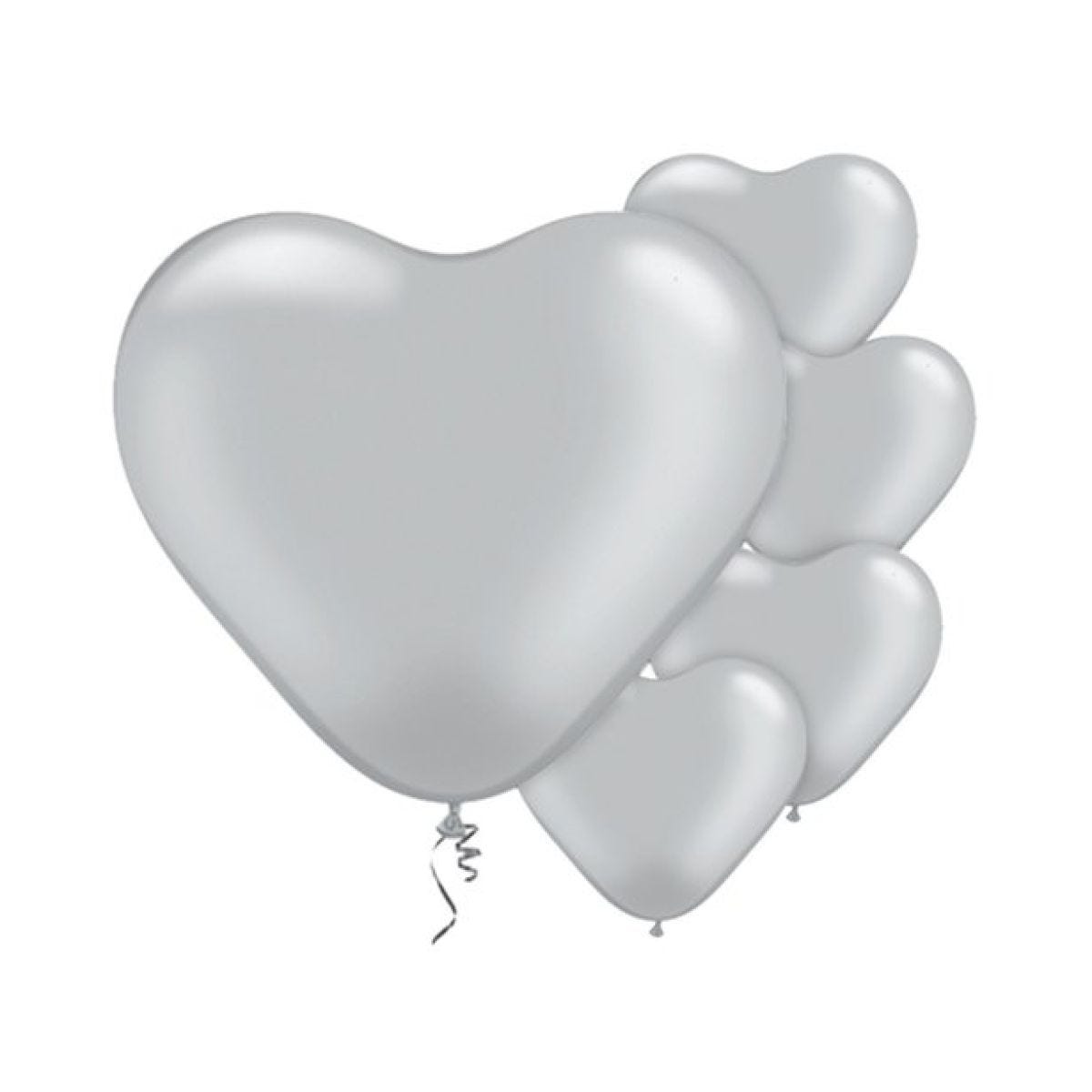 Silver Heart Balloons - 6&apos;&apos; Latex