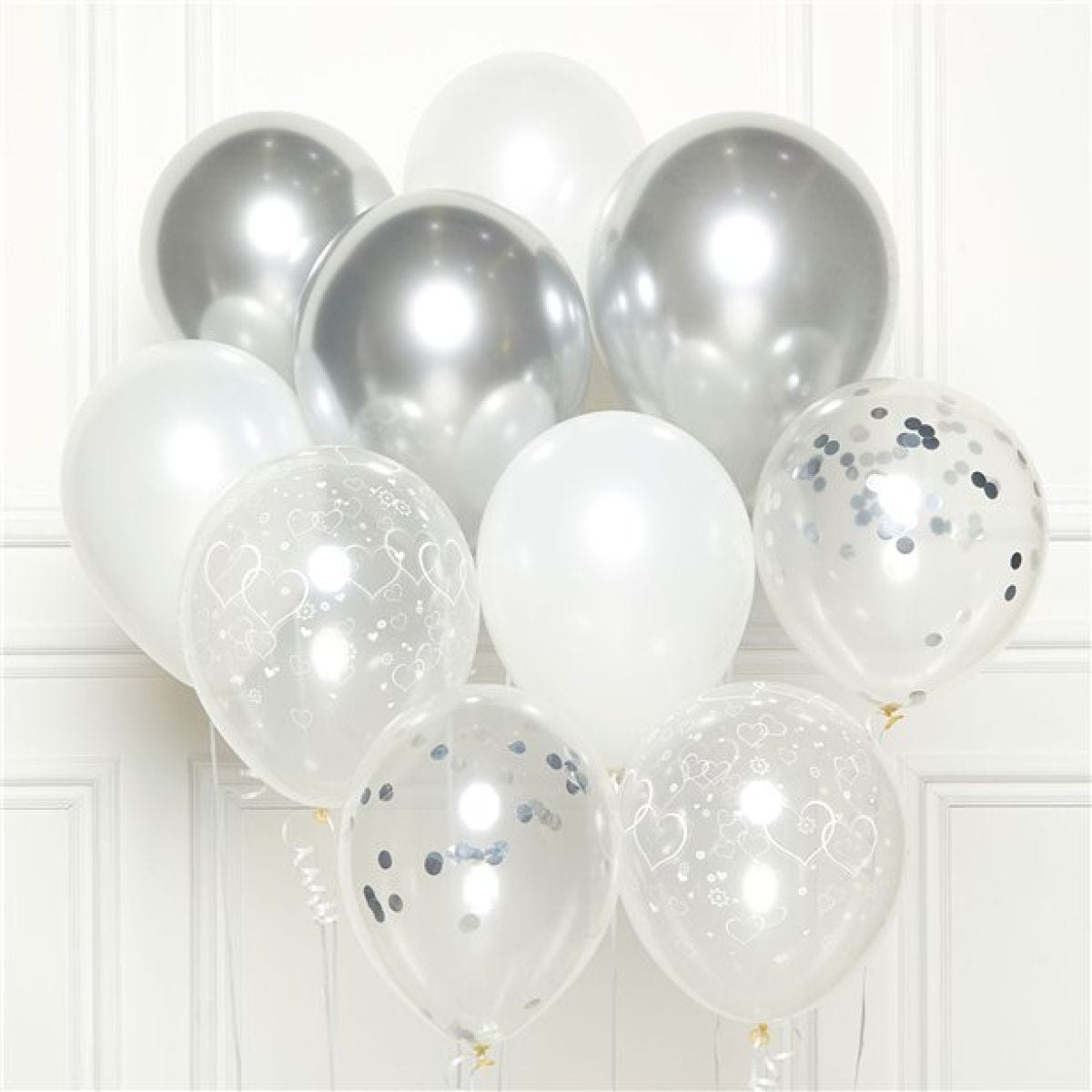 Silver Mix Balloons with Ribbon - 11" Latex