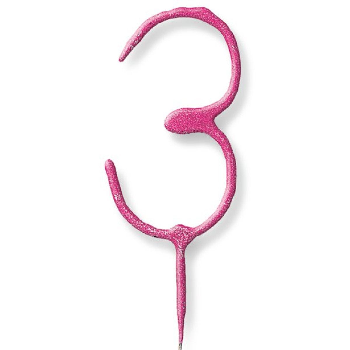 Pink Number 3 Sparkler Candle - 7"