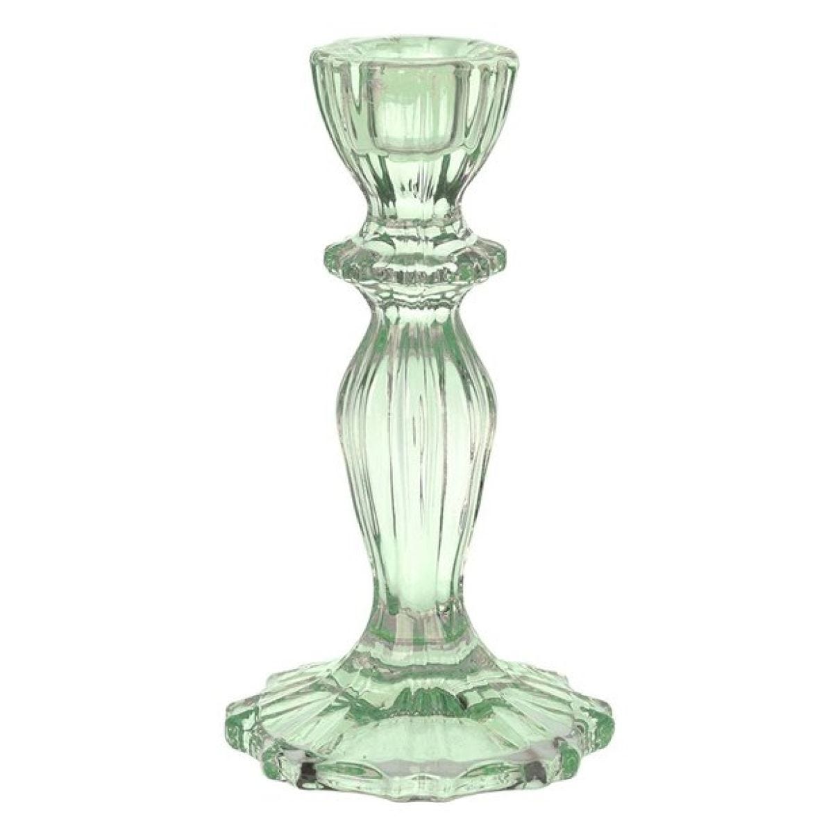 Green Glass Candle Holder - 16cm