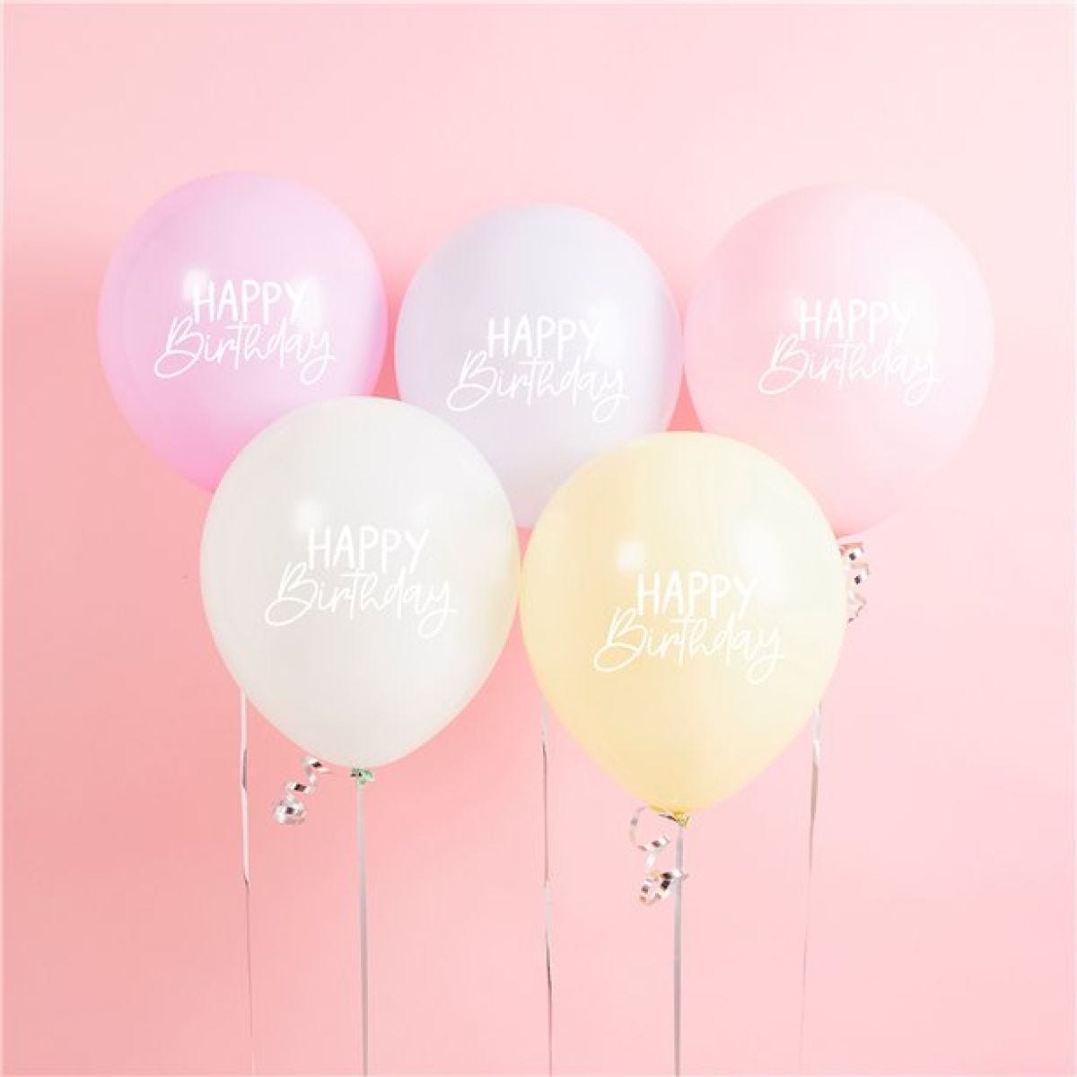 Eco Pastel Rainbow Happy Birthday Latex Balloons - 12"