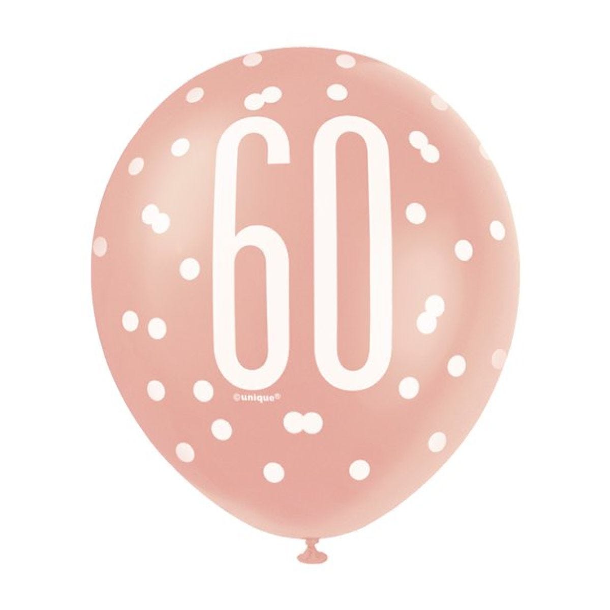 Rose Gold Glitz 60th Birthday Balloons - 12" Latex
