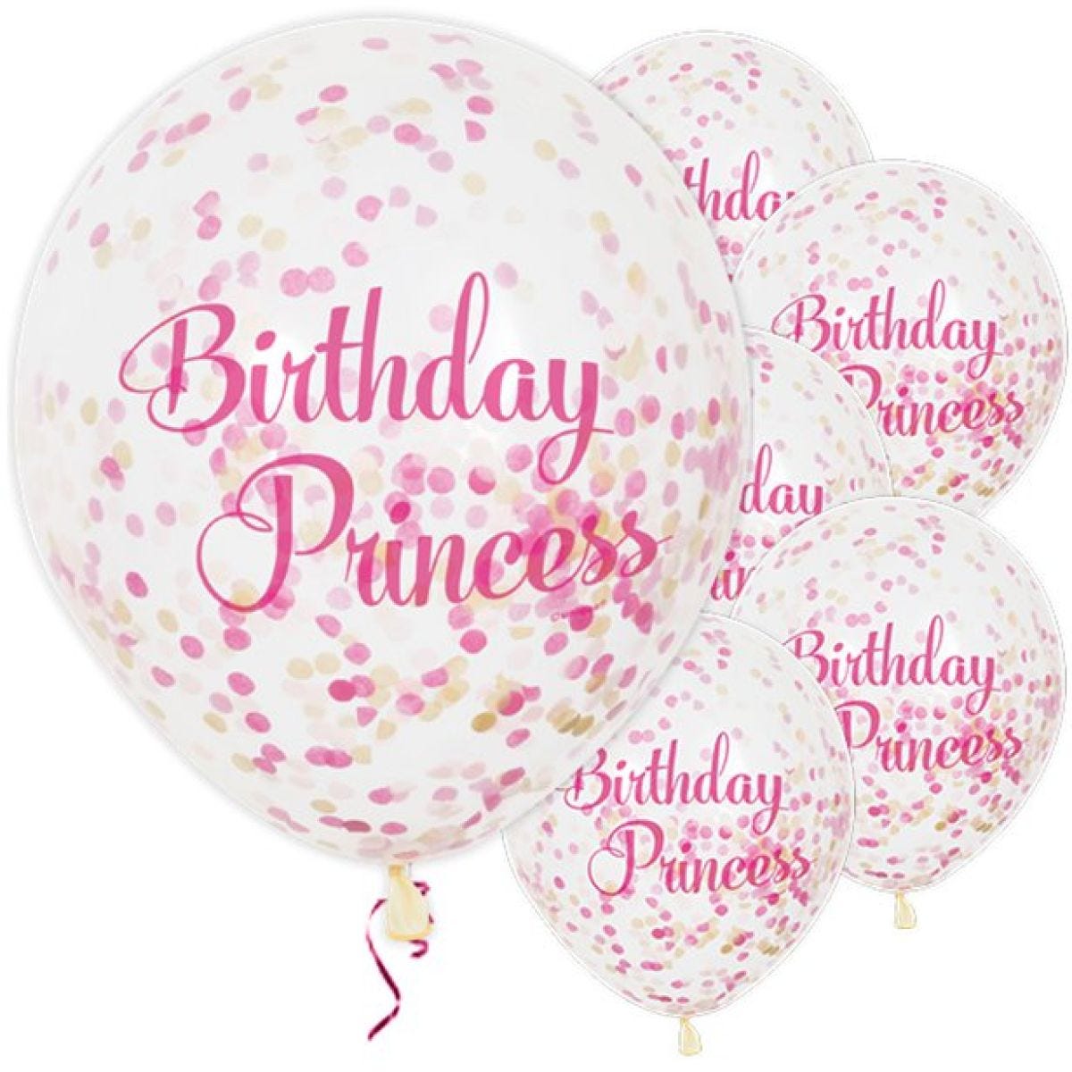 Birthday Princess Confetti Balloons - 12" Latex (6pk)