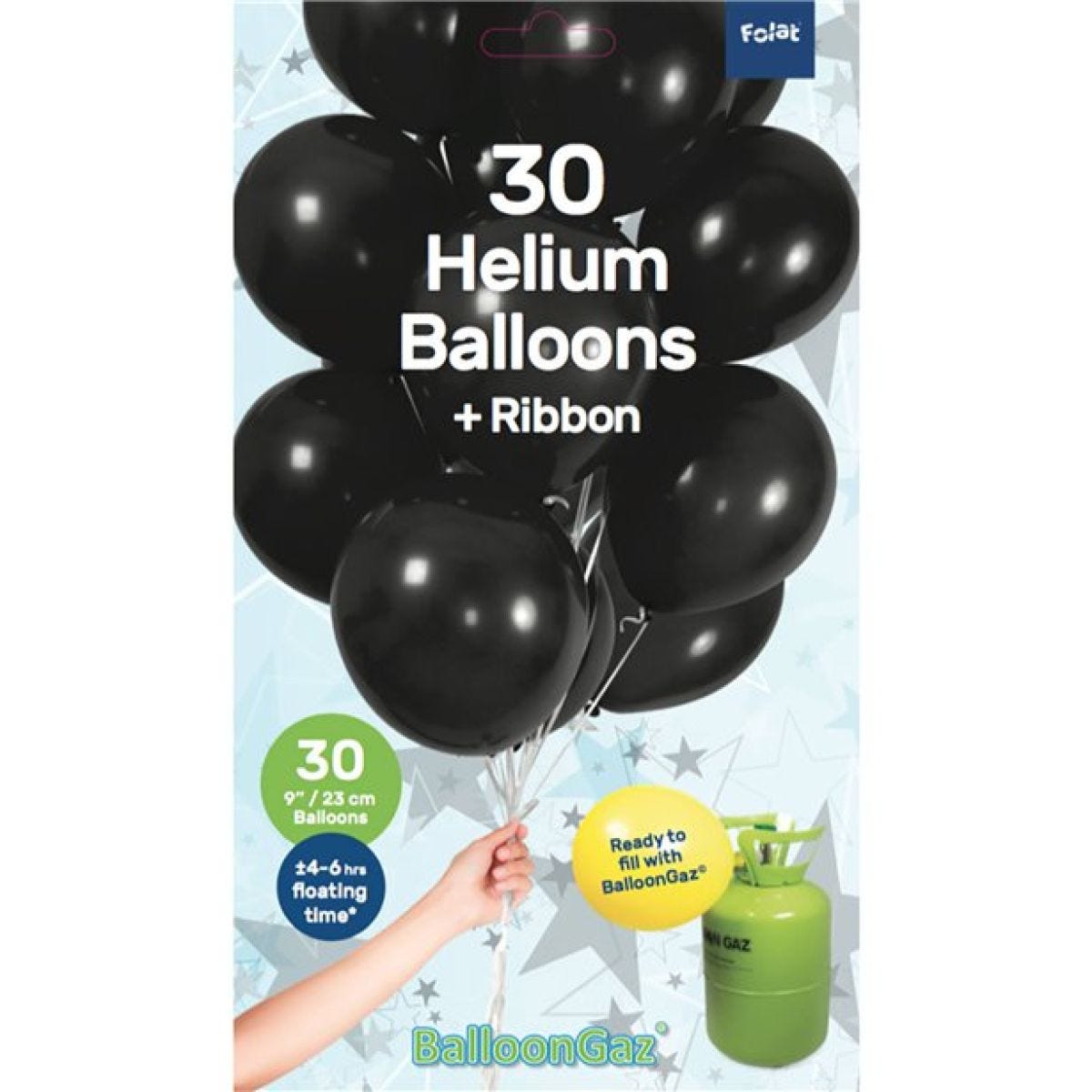 Black Balloons with Ribbon - 9" Latex (30pk)