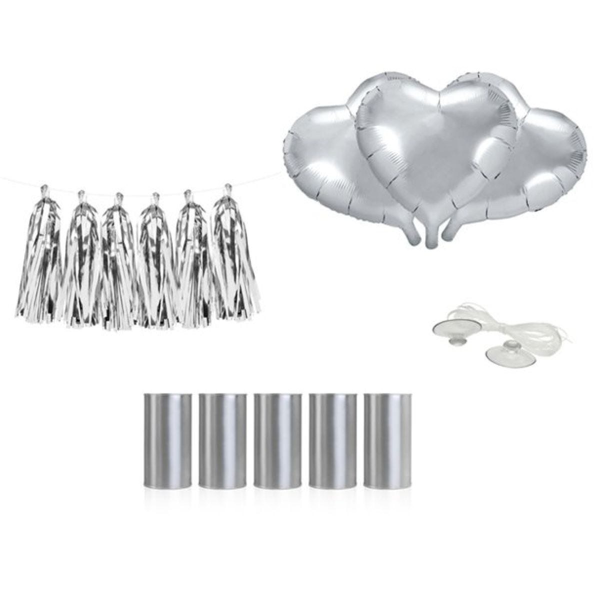 Silver Hearts Wedding Car Decoration Kit