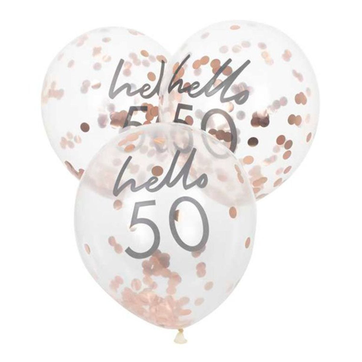 Hello 50 Rose Gold Confetti Latex Balloons - 12"