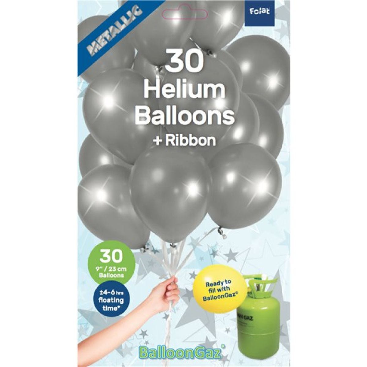 Silver Balloons with Ribbon - 9" Latex