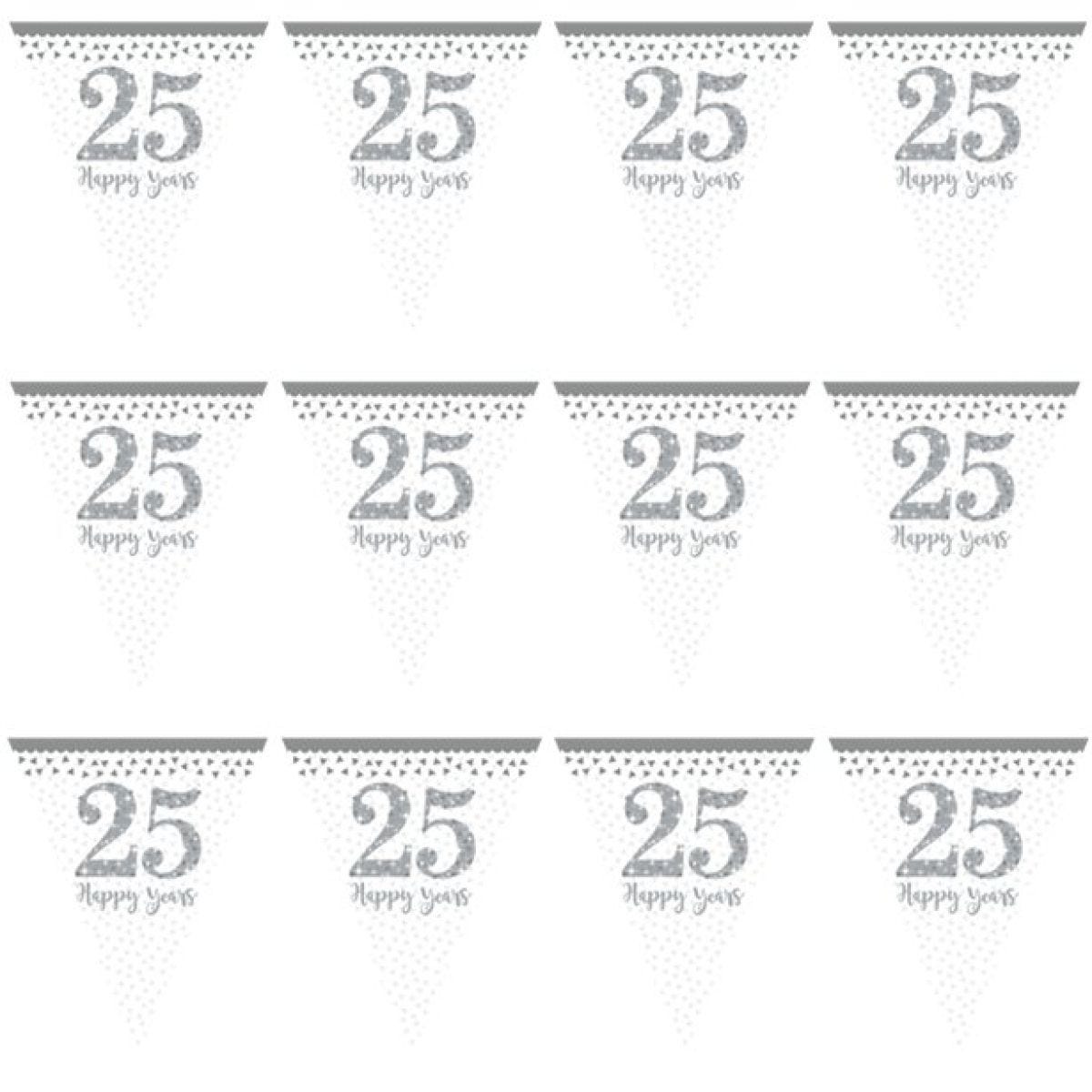 25th Silver Sparkling Wedding Anniversary Flag Bunting - 4m