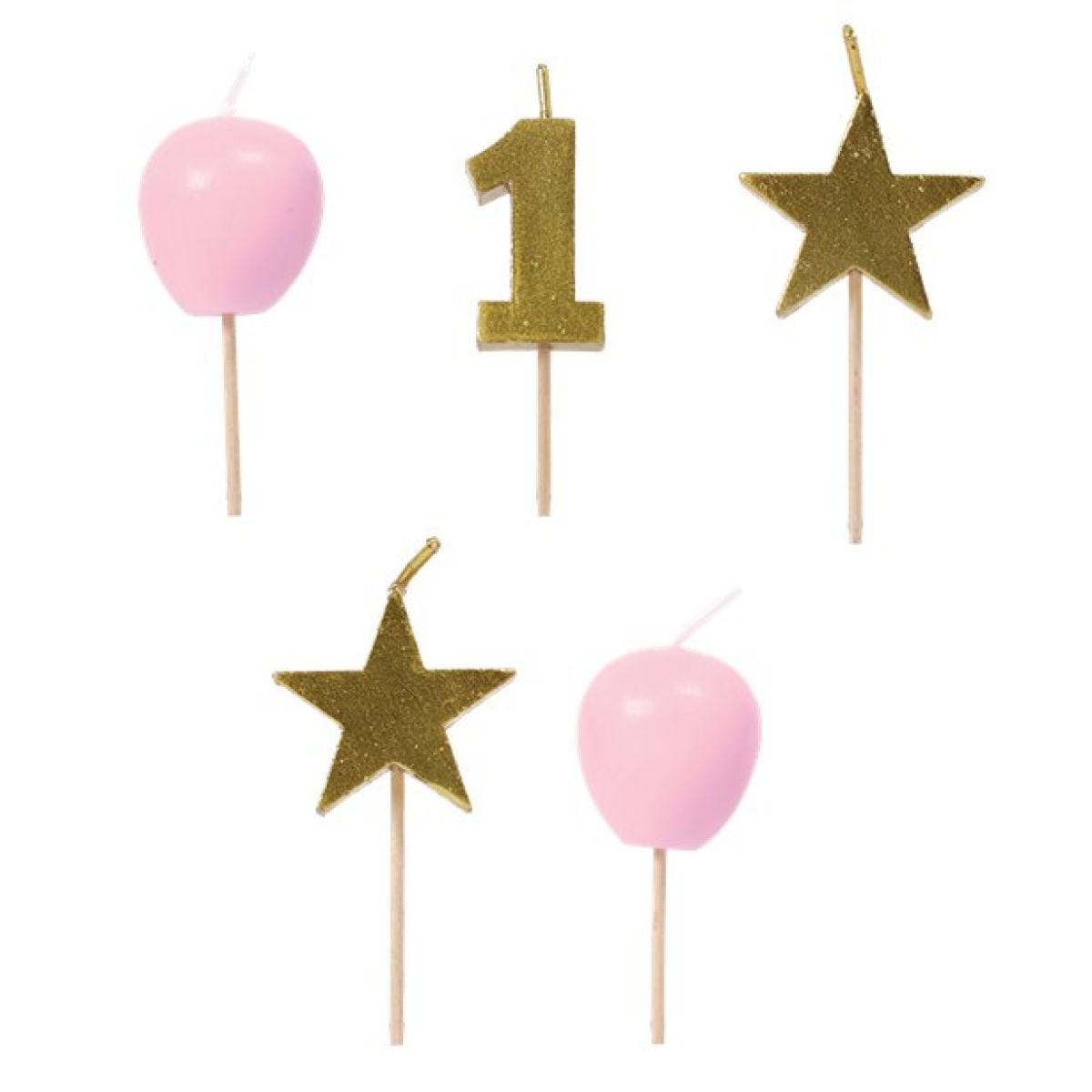 Pink and Gold 1st Birthday Candles - 3.5cm