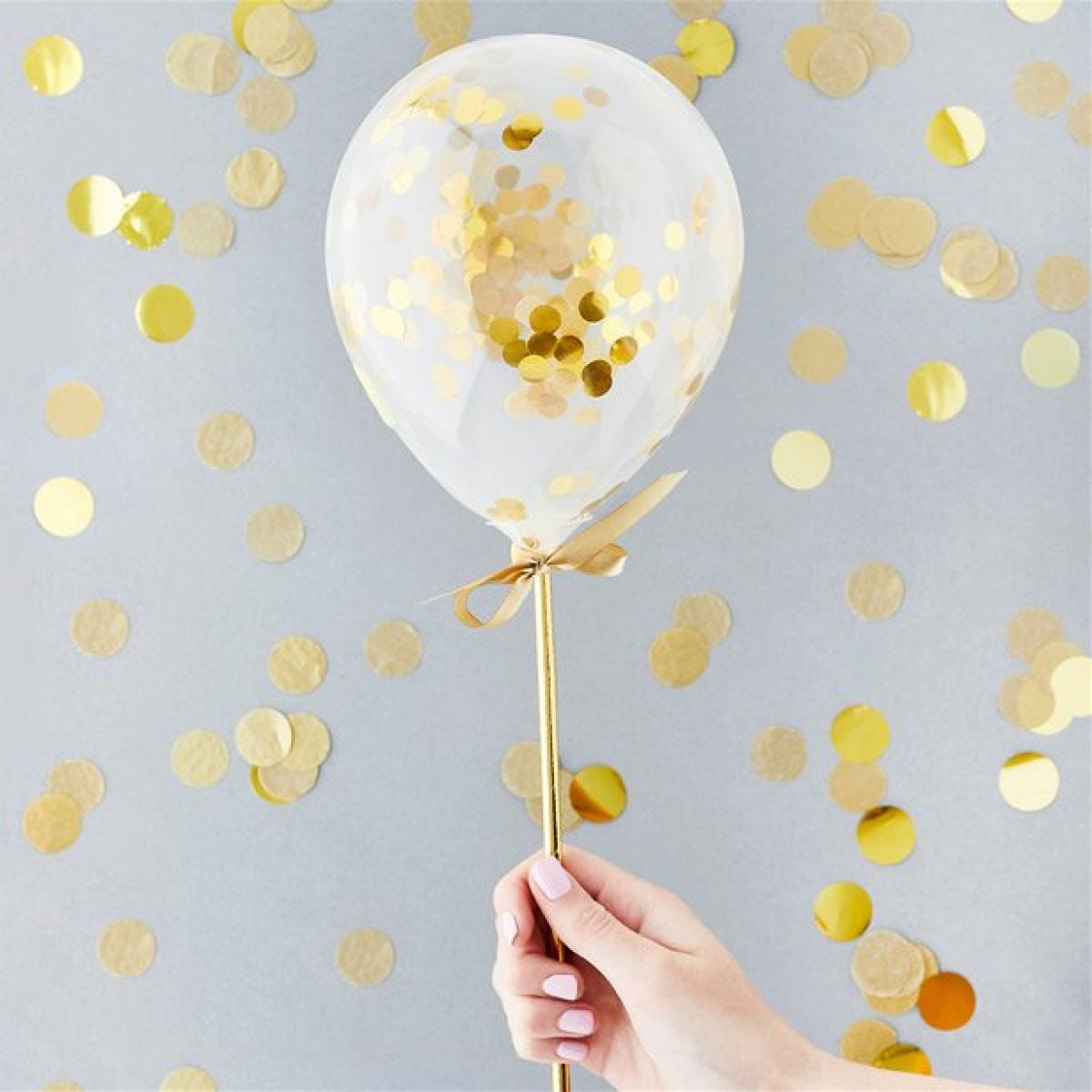 Gold Mini Confetti Balloon Wands - 5" Latex (5pk)