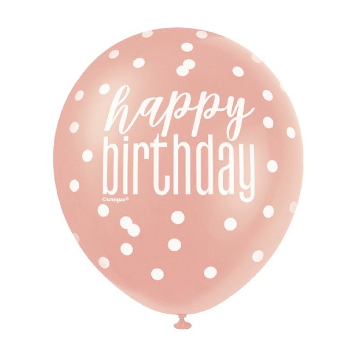 Rose Gold Glitz Happy Birthday Balloons - 12" Latex