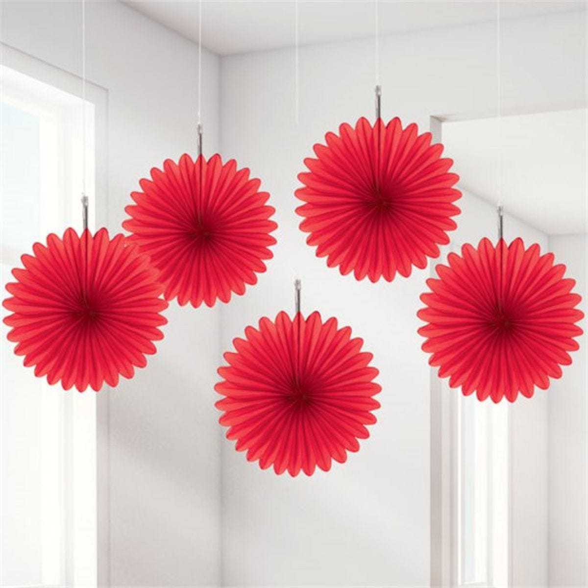 Red Paper Fan Decorations - 15cm