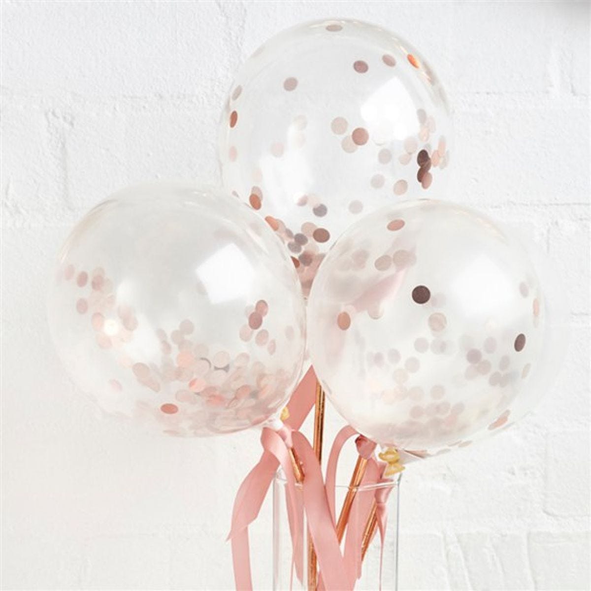 Rose Gold Mini Confetti Balloon Wands - 5" Latex