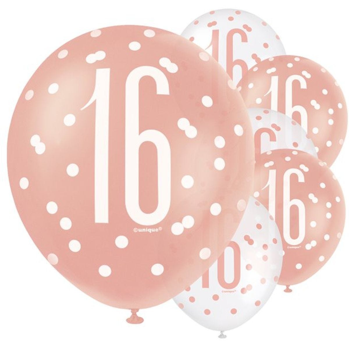 Rose Gold Glitz 16th Birthday Balloons - 12" Latex