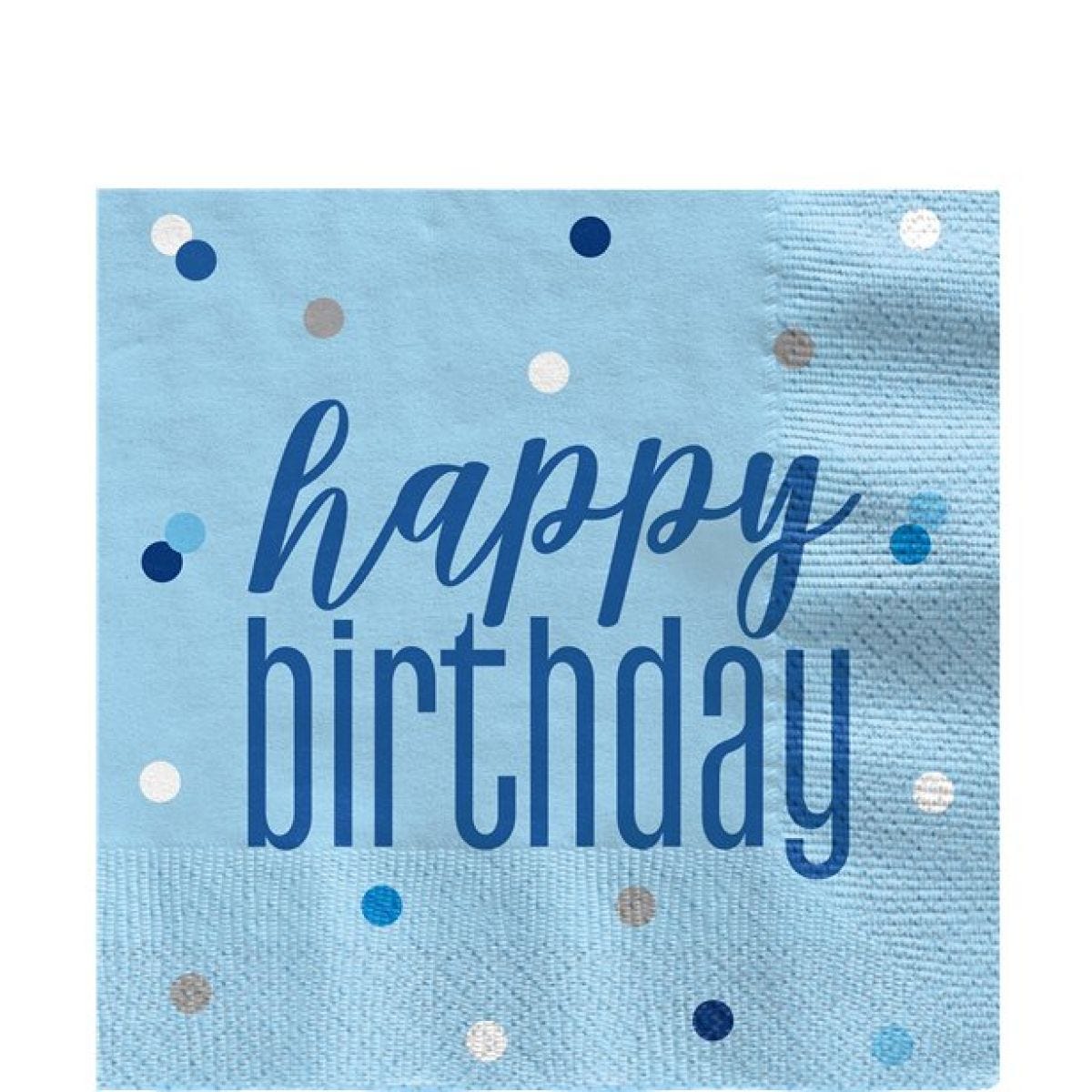 Blue &apos;Happy Birthday&apos; Paper Napkins - 33cm