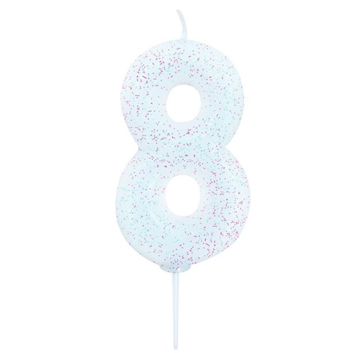 Iridescent Glitter Number 8 Candle - 7cm