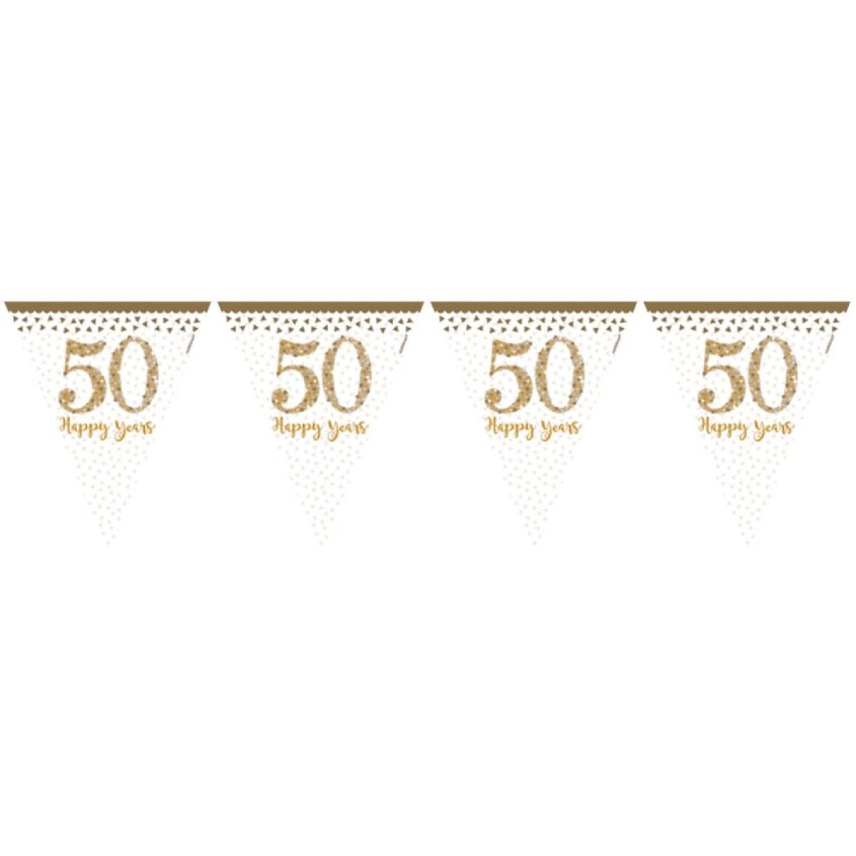50th Gold Sparkling Wedding Anniversary Plastic Flag Bunting - 4m