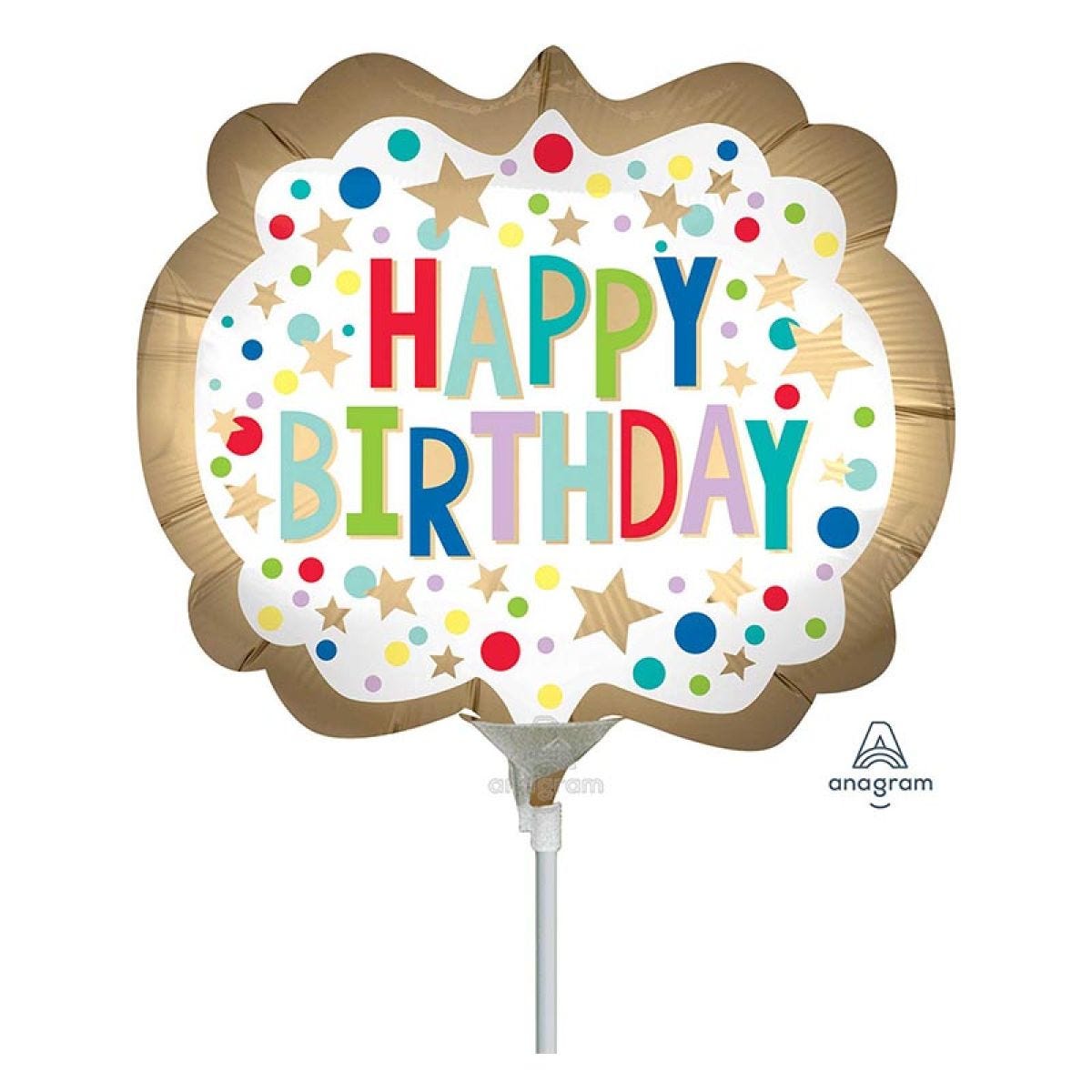 Gold Happy Birthday Mini Air-filled Foil Balloon